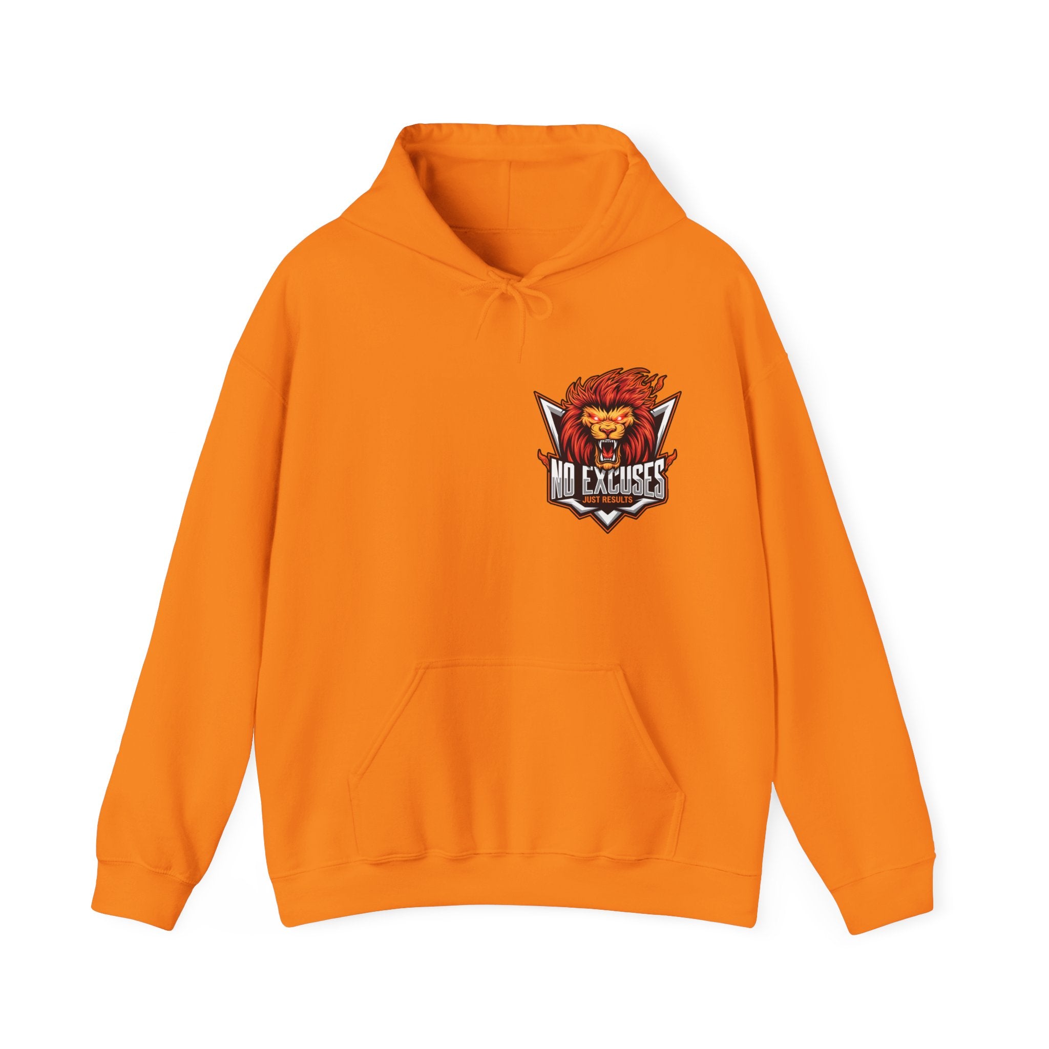 No Excuses Lion Graphic Hoodie - Motivational Unisex Heavy Blend Pullover for Fitness Enthusiasts