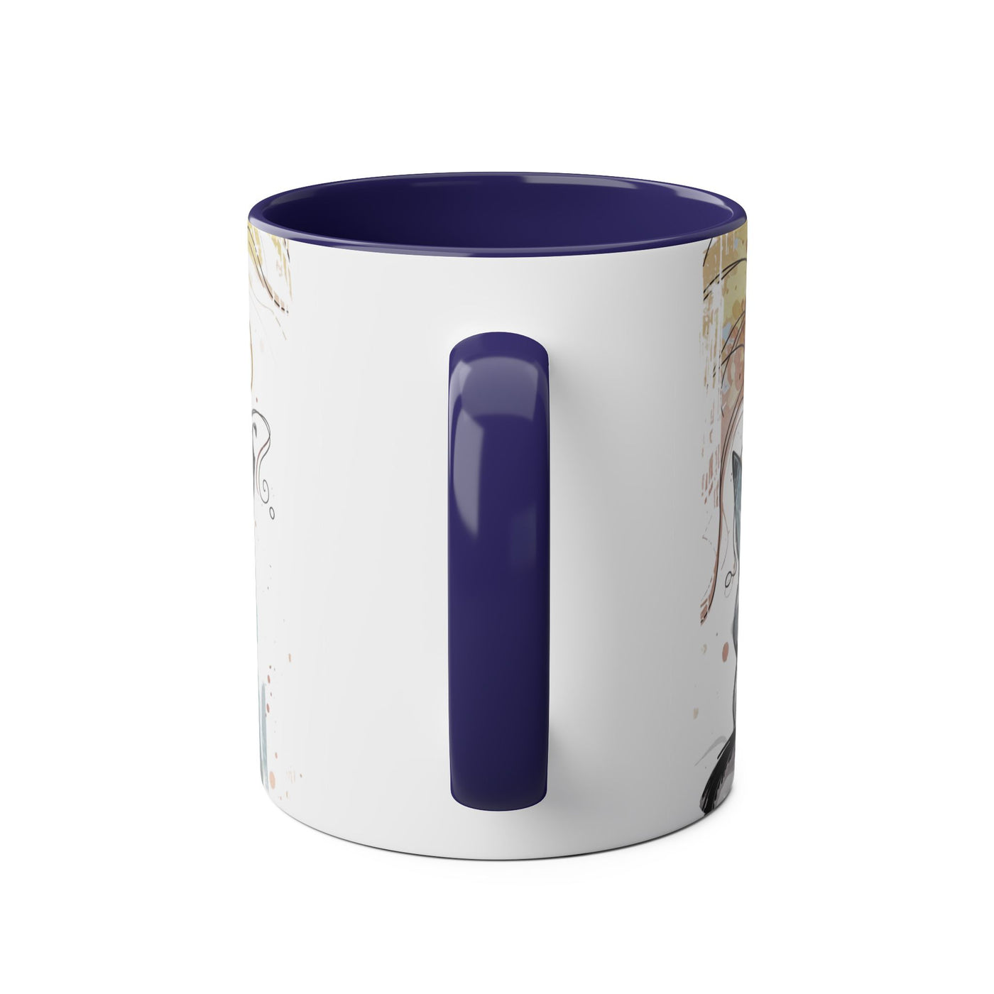 Whimsical Cat Lover's Two-Tone Coffee Mug - 11oz Artistic Design