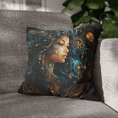 Artistic Virgo Zodiac Poly Canvas Pillowcase - Celestial Decor for Home