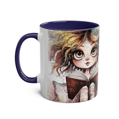 Whimsical Two-Tone Coffee Mug - "Brewing Stories" - Perfect for Book Lovers