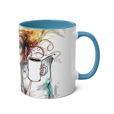 Whimsical Cat Lover's Two-Tone Coffee Mug - 11oz Artistic Design