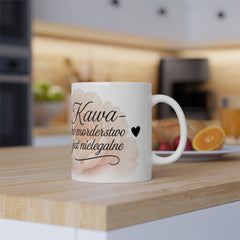 Kubek Ceramiczny Biały "Kawa – bo morderstwo jest nielegalne" | 330 ml – z grafiką i napisem