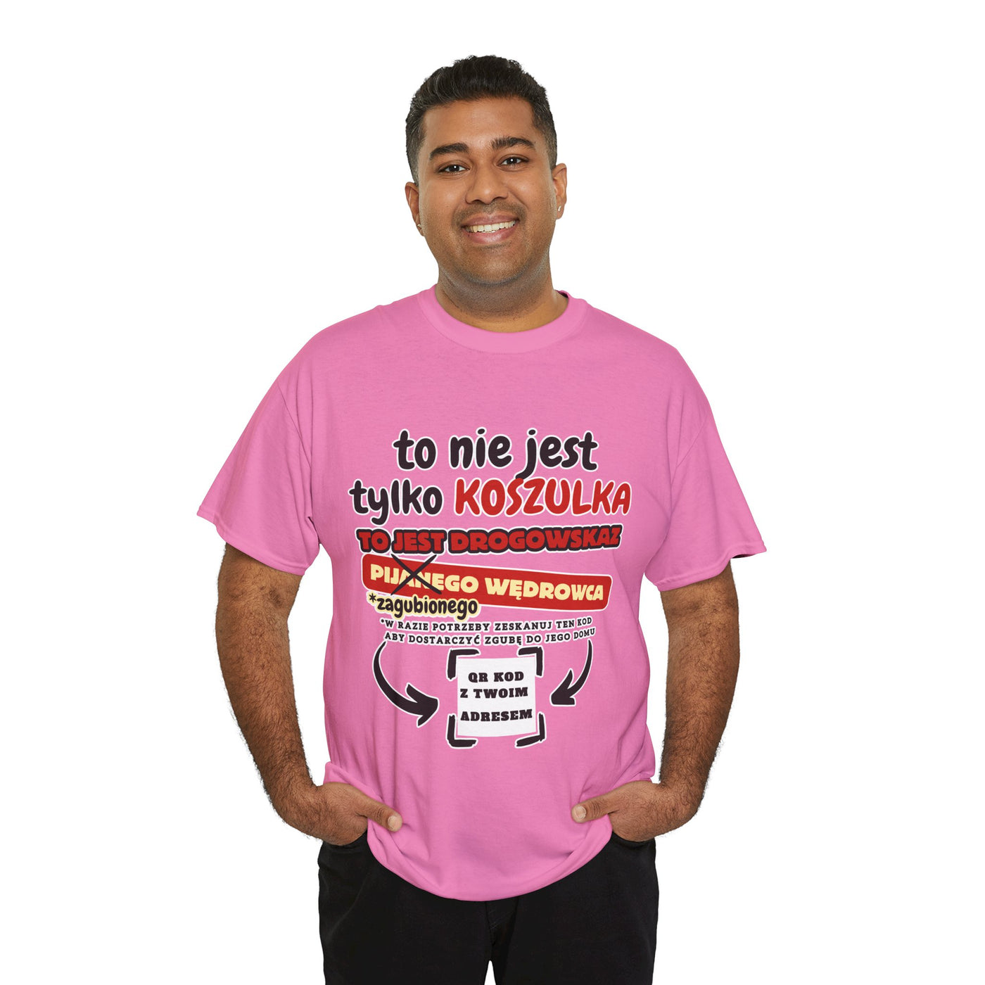 Unisex Zabawny T-Shirt Pijany Wędrowiec z własnym QR Code