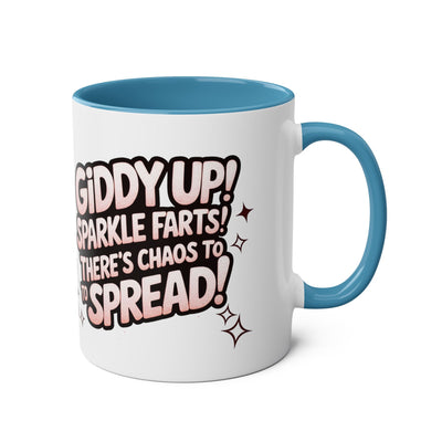 Giddy Sparkle Two-Tone Coffee Mug | 11oz Unicorn & Cat Design