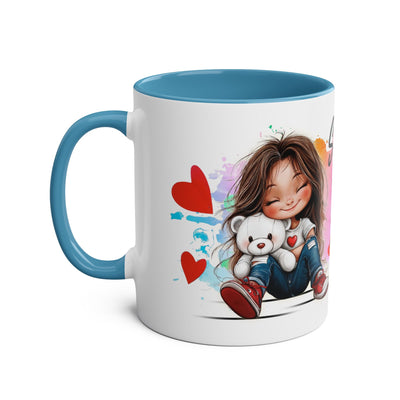 Cute Two-Tone Love & Cuddle Coffee Mug | 11oz Heart Design