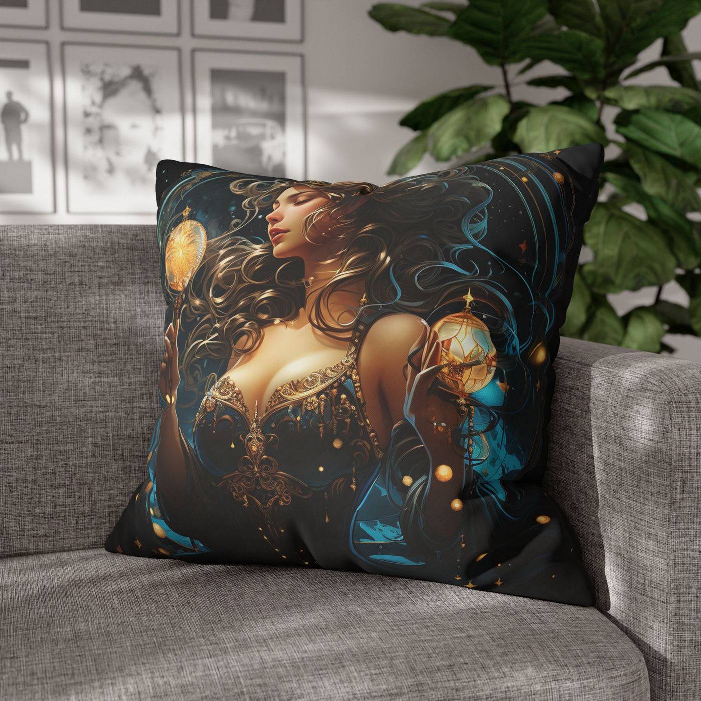 Artistic Aquarius Zodiac Pillowcase with Mystic Woman Design