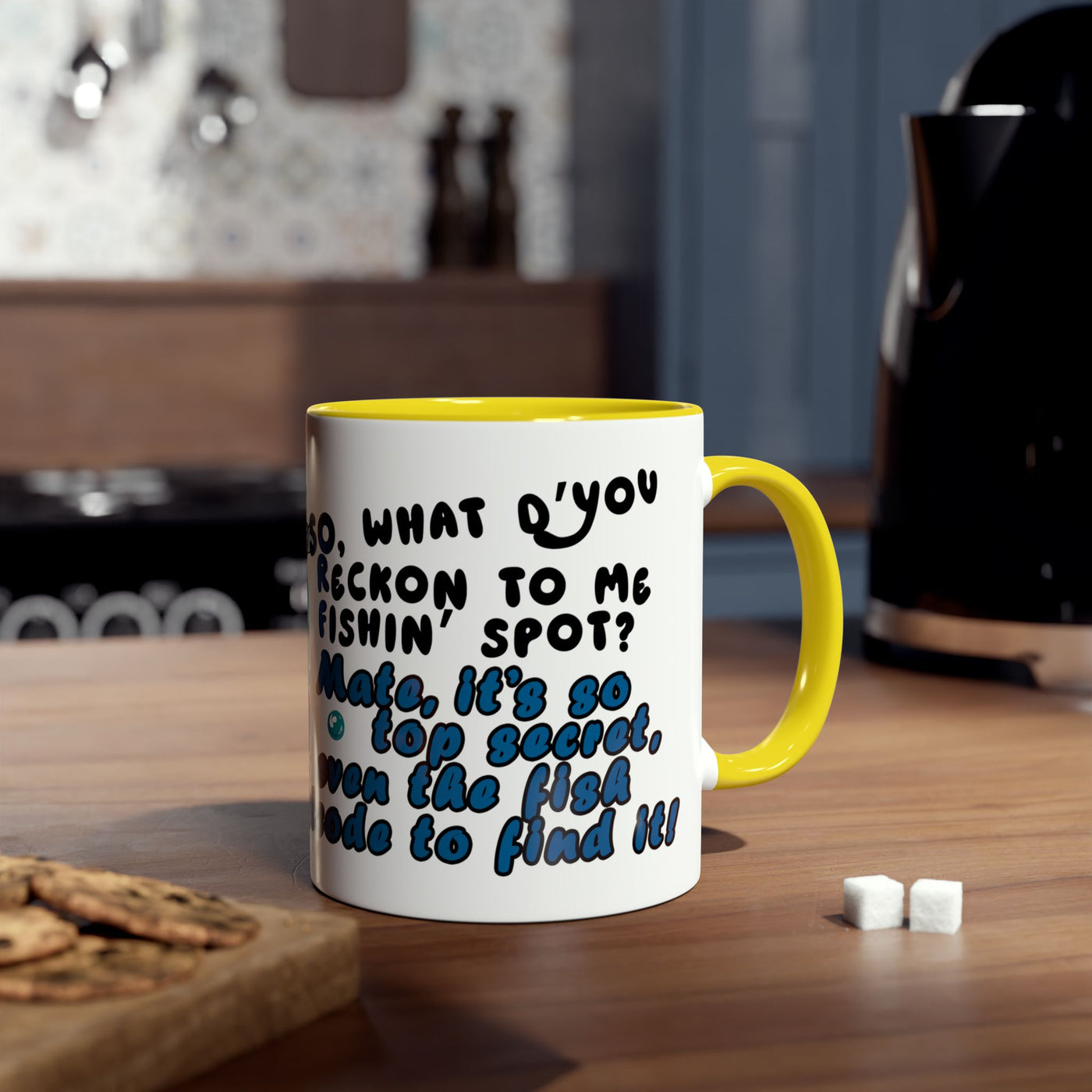 Coffee Mug - Humorous Fish-Themed Two-Tone Design, 11oz