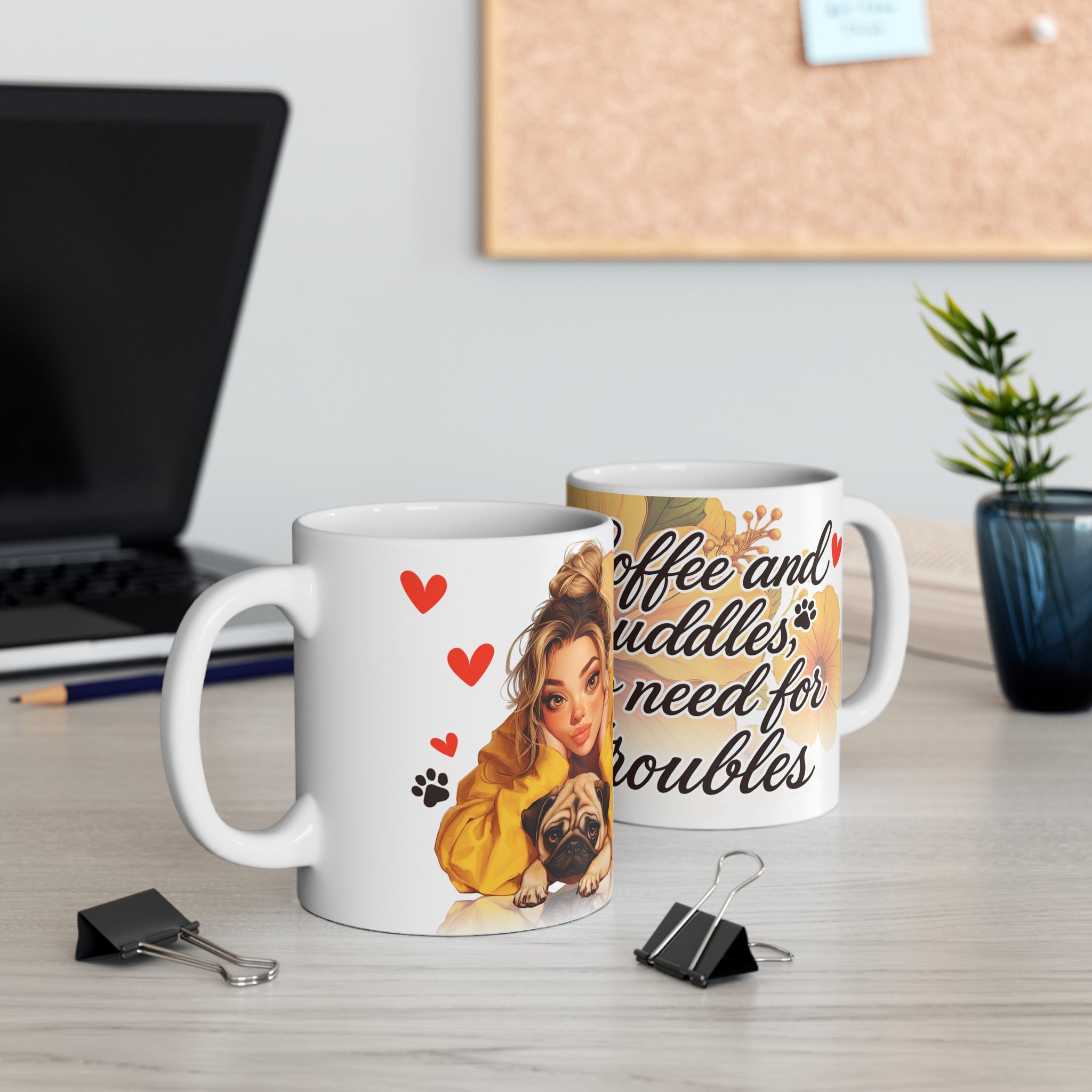 Coffee Lovers Ceramic Mug, Cute Dog Design, Coffee & Cuddles, Gift for Animal Lovers, Fun Pet-Themed Cup, 11oz & 15oz