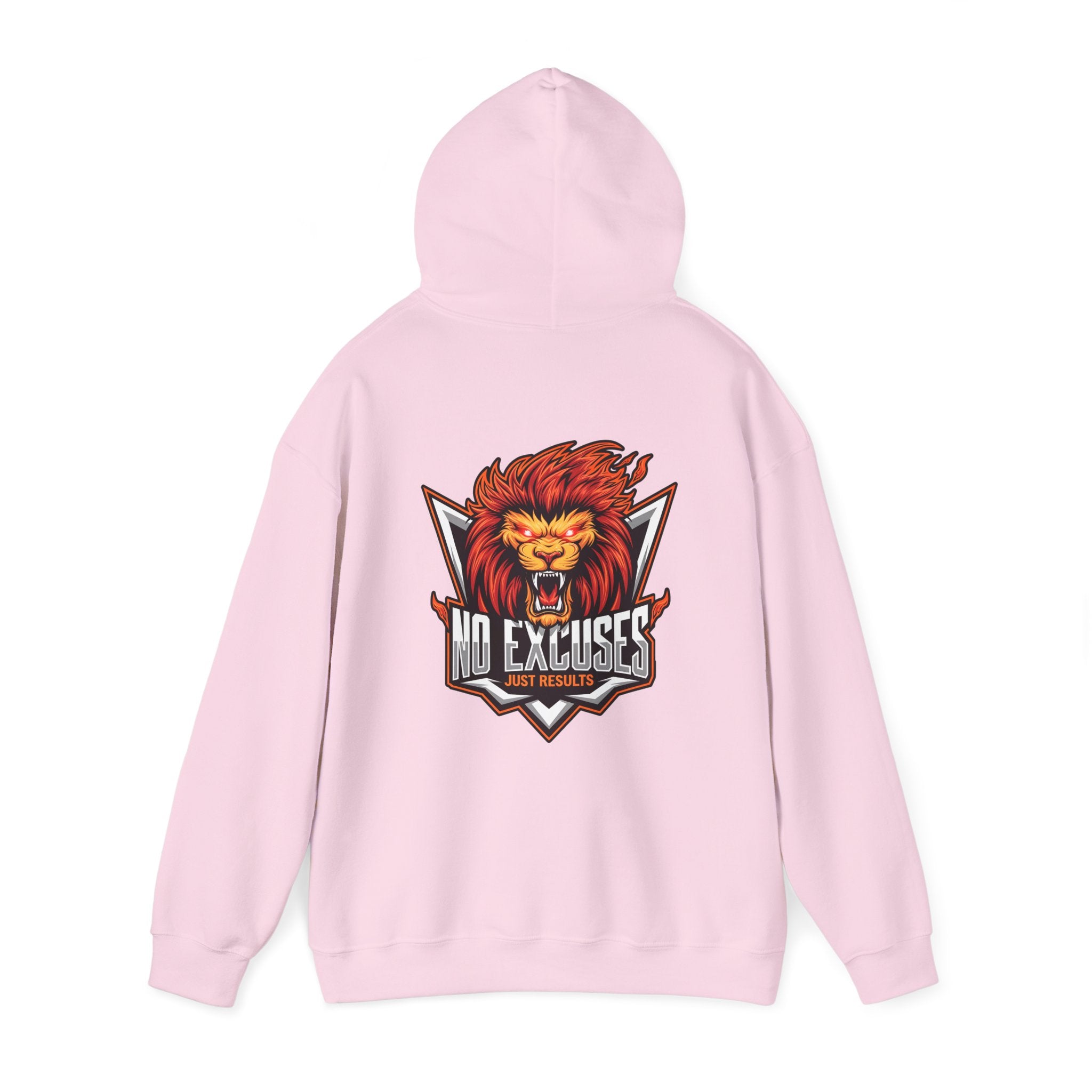 No Excuses Lion Graphic Hoodie - Motivational Unisex Heavy Blend Pullover for Fitness Enthusiasts