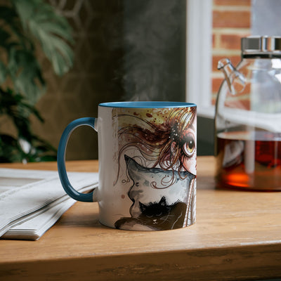 Whimsical Cat Lover's Two-Tone Coffee Mug - 11oz Artistic Design
