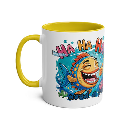 Coffee Mug - Humorous Fish-Themed Two-Tone Design, 11oz