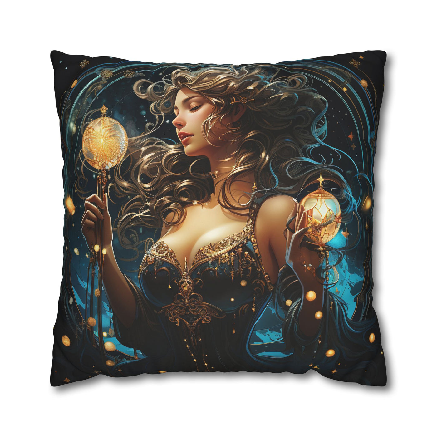 Artistic Aquarius Zodiac Pillowcase with Mystic Woman Design