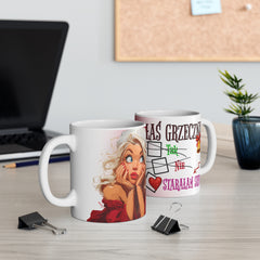 Kubek „Byłaś grzeczna?” – zabawny świąteczny kubek z motywem Mikołajki | Prezent na Święta | Biały ceramiczny kubek na kawę i herbatę