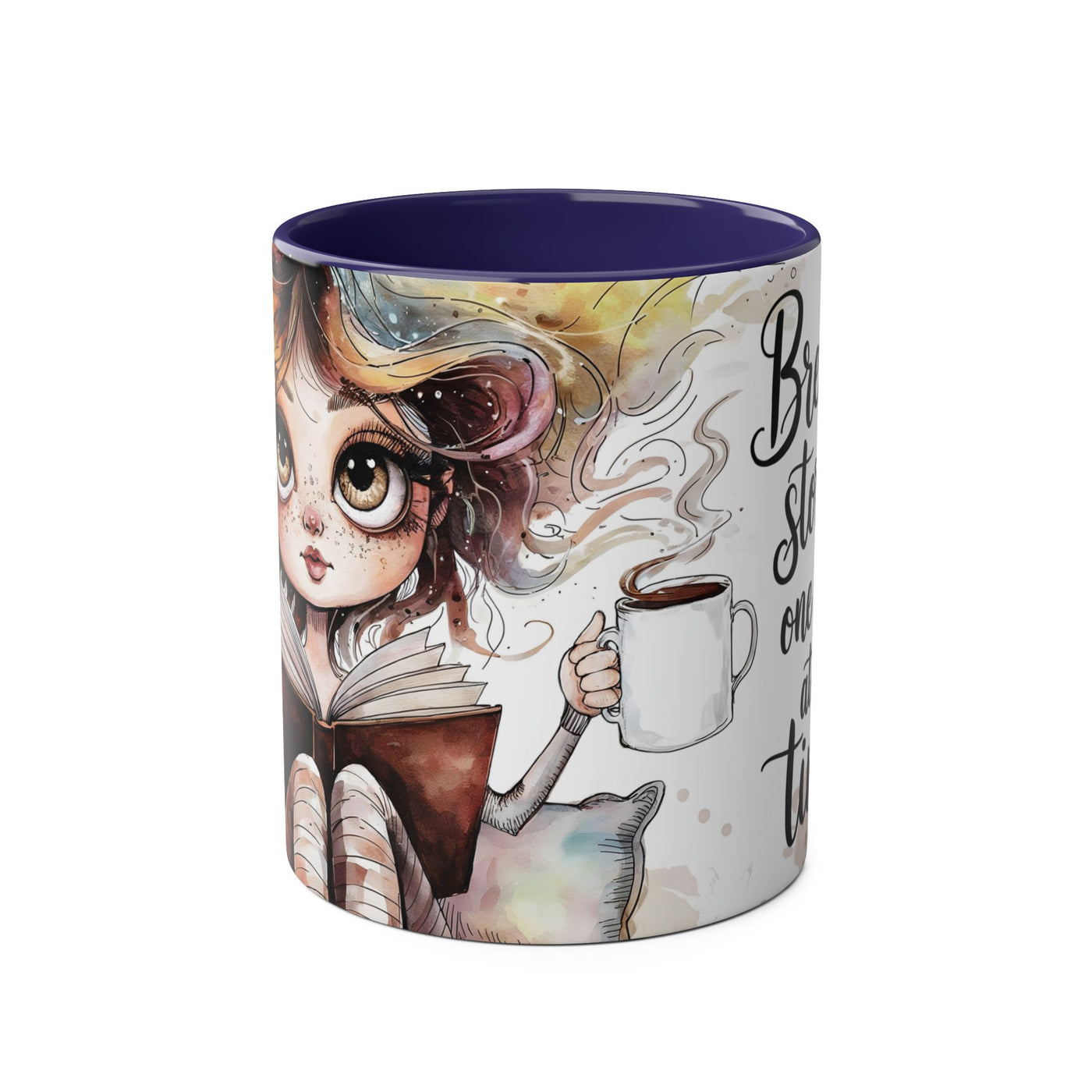 Whimsical Two-Tone Coffee Mug - "Brewing Stories" - Perfect for Book Lovers