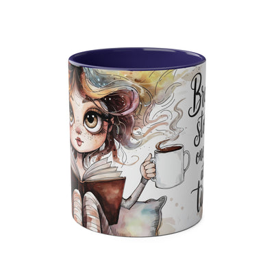 Whimsical Two-Tone Coffee Mug - "Brewing Stories" - Perfect for Book Lovers