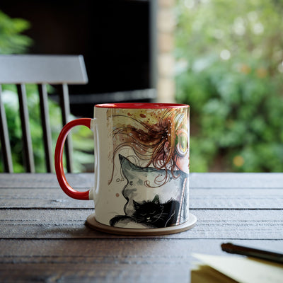 Whimsical Cat Lover's Two-Tone Coffee Mug - 11oz Artistic Design
