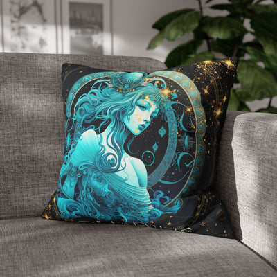 Astrology-Inspired Square Poly Canvas Pillowcase - Aquarius Zodiac Decor for Dreamy Spaces