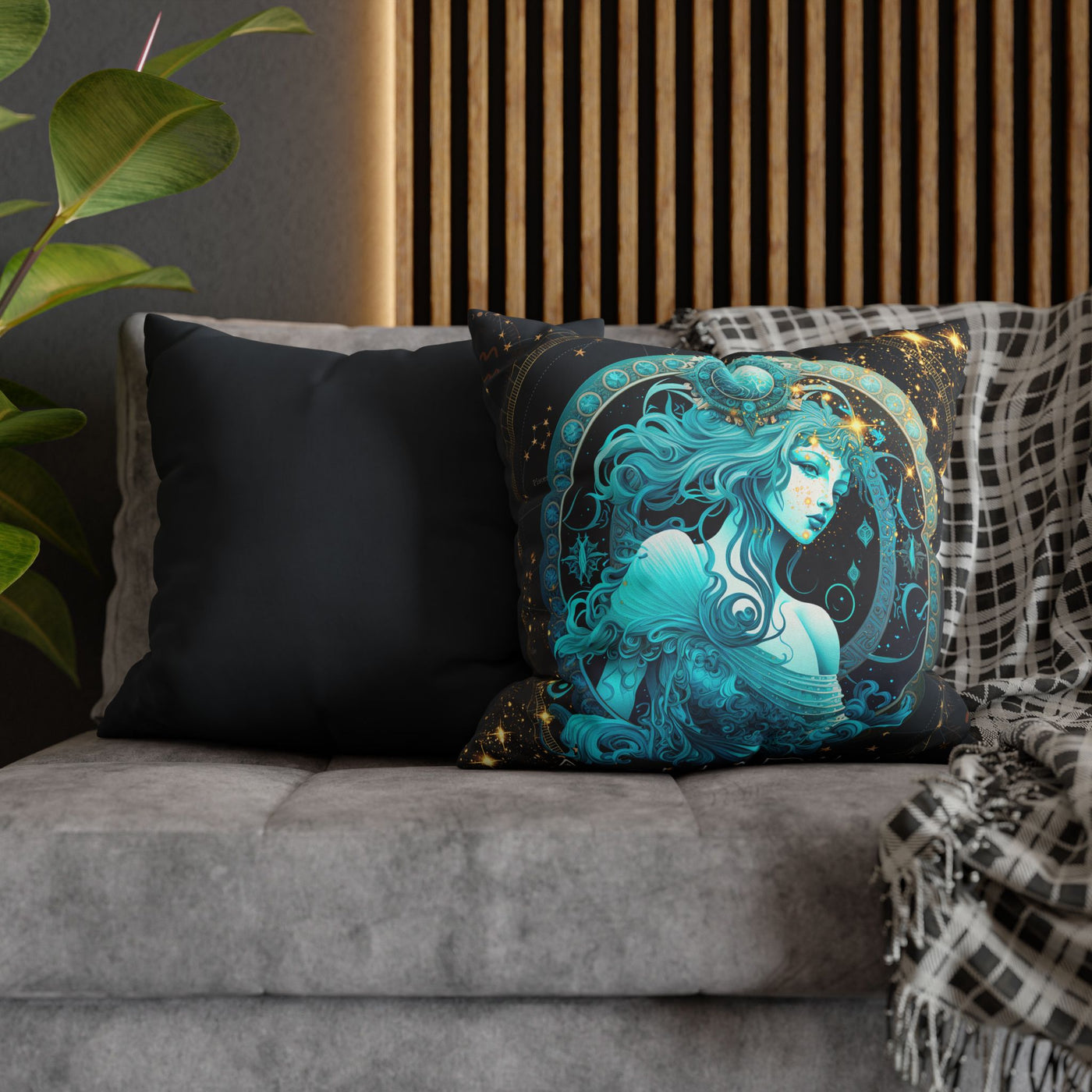 Astrology-Inspired Square Poly Canvas Pillowcase - Aquarius Zodiac Decor for Dreamy Spaces