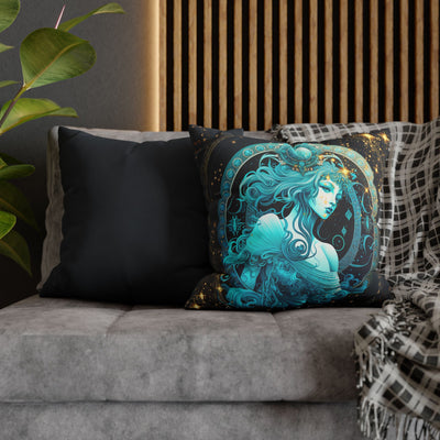 Astrology-Inspired Square Poly Canvas Pillowcase - Aquarius Zodiac Decor for Dreamy Spaces