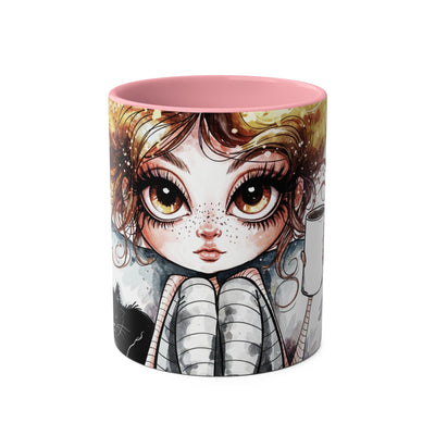 Whimsical Cat Lover's Two-Tone Coffee Mug - 11oz Artistic Design