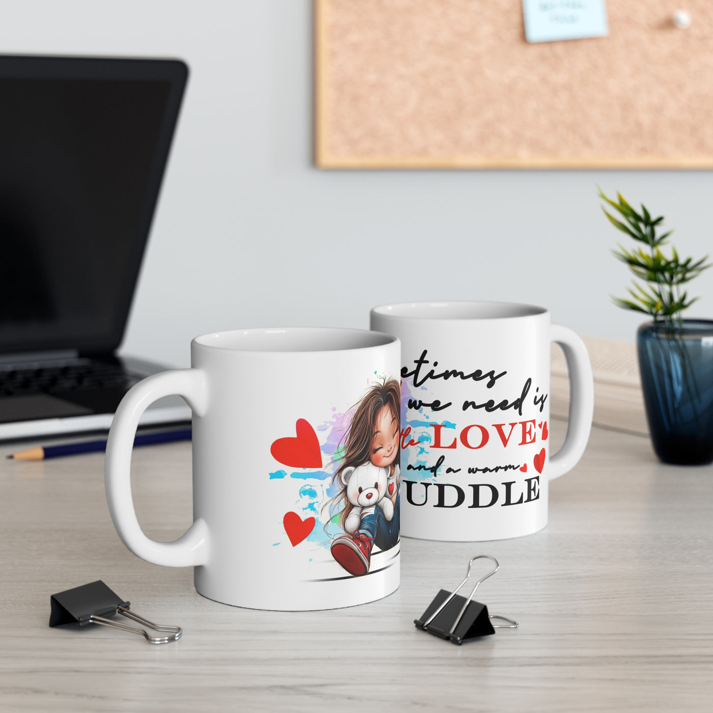 Love & Cuddles Ceramic White Coffee Mug - Cute Character Design, Perfect Gift for All Occasions