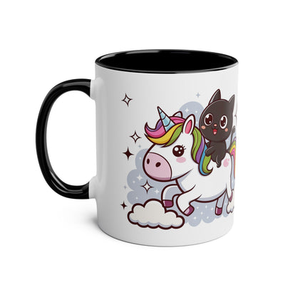 Giddy Sparkle Two-Tone Coffee Mug | 11oz Unicorn & Cat Design