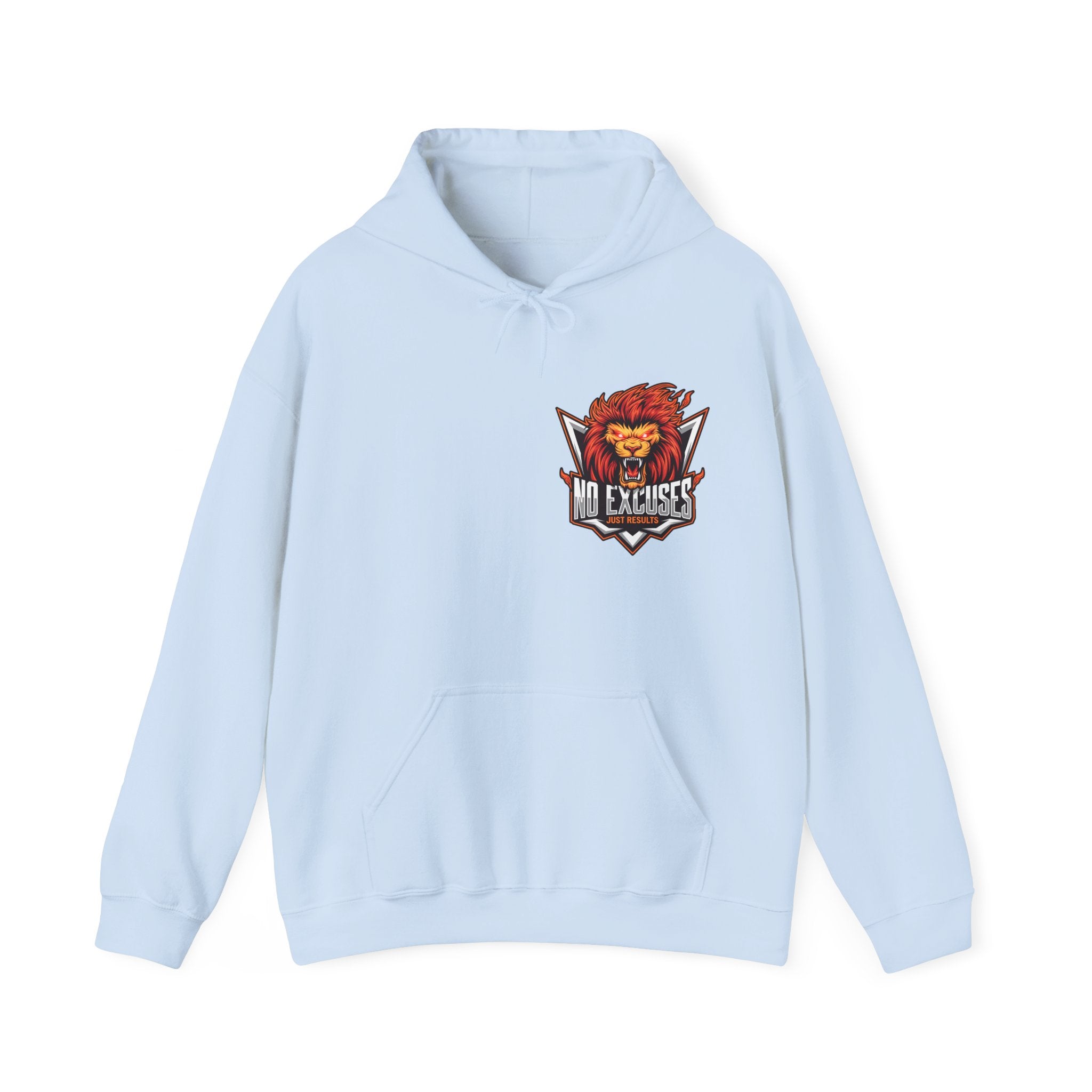 No Excuses Lion Graphic Hoodie - Motivational Unisex Heavy Blend Pullover for Fitness Enthusiasts
