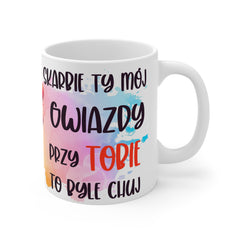 Kubek ceramiczny 330 ml – „Skarbie ty mój, gwiazdy przy tobie to byle chuj” | humorystyczny kubek z żyrafą