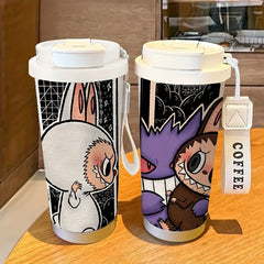 18oz Stainless Steel Insulated Travel Mug – Fun Bunny Print, Leak-Resistant Coffee Bottle with Strap | Hot & Cold Drinks for Hours | Reusable, Gift-Ready for Holidays, Travel, Gym