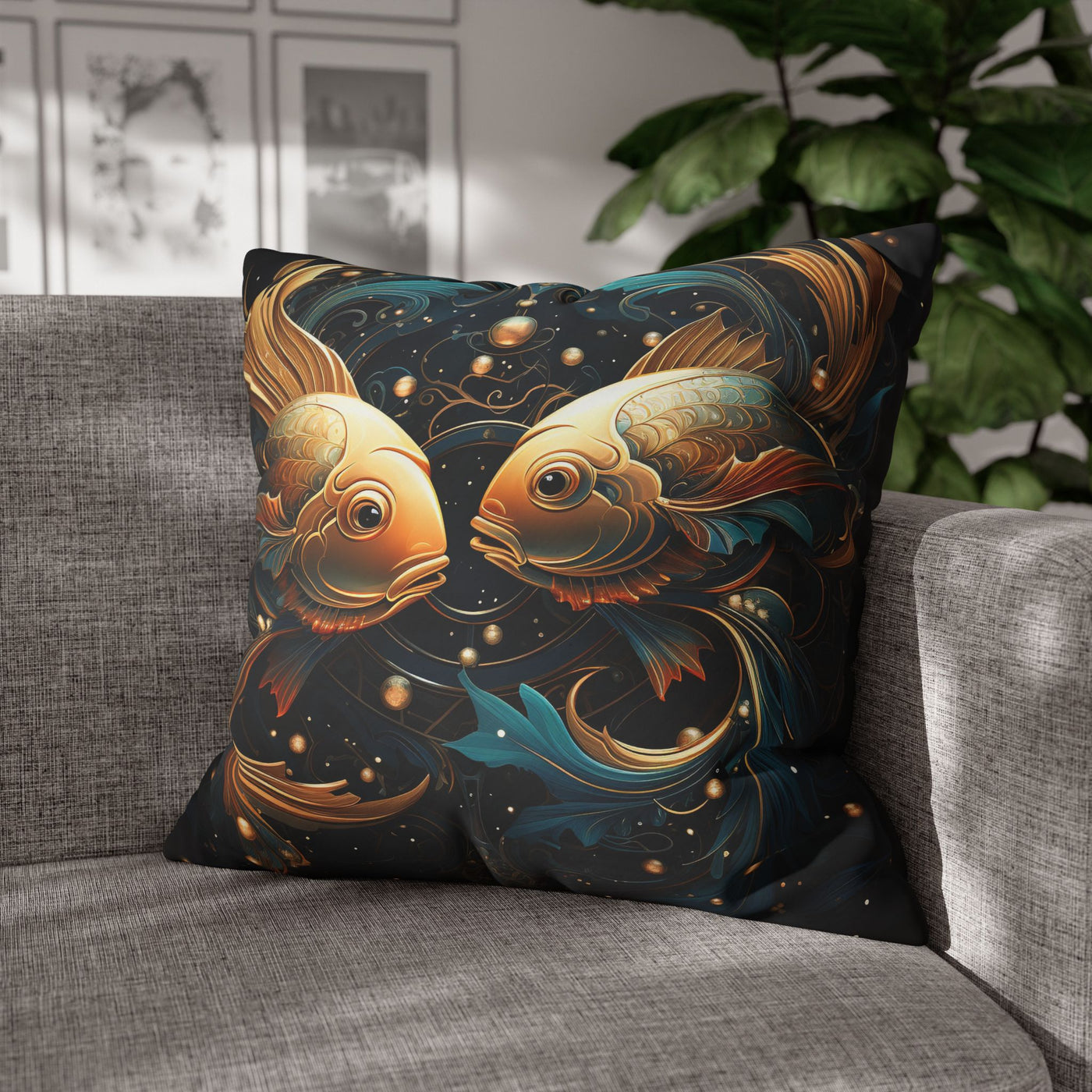 Artistic Pisces Zodiac Poly Canvas Pillowcase - Decorative Throw Cushion for Home Decor