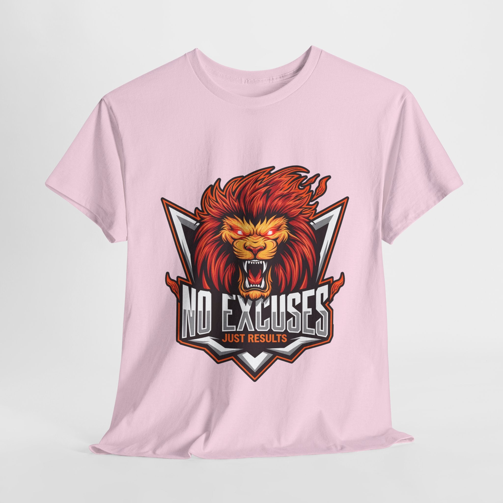 Motivational Lion Graphic Tee - 'No Excuses, Just Results'