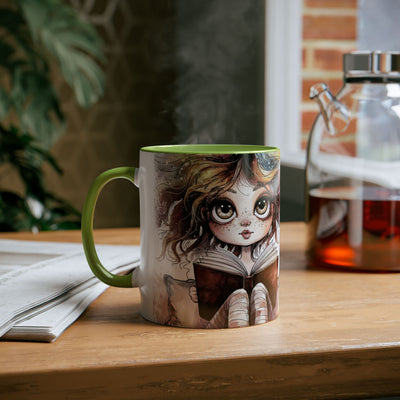 Whimsical Two-Tone Coffee Mug - "Brewing Stories" - Perfect for Book Lovers
