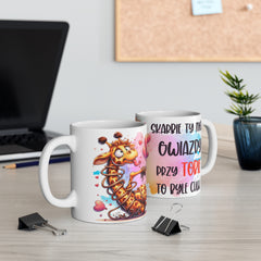 Kubek ceramiczny 330 ml – „Skarbie ty mój, gwiazdy przy tobie to byle chuj” | humorystyczny kubek z żyrafą