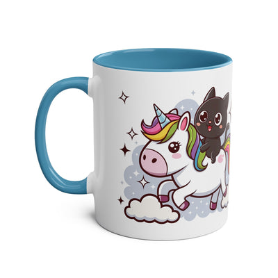Giddy Sparkle Two-Tone Coffee Mug | 11oz Unicorn & Cat Design