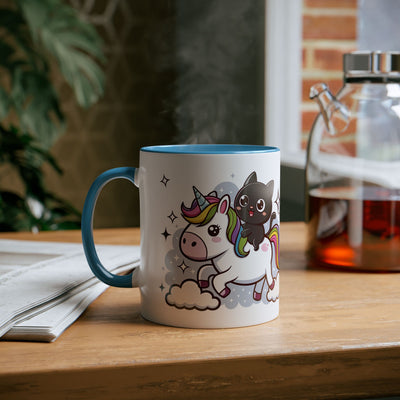 Giddy Sparkle Two-Tone Coffee Mug | 11oz Unicorn & Cat Design