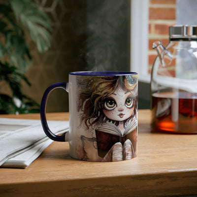 Whimsical Two-Tone Coffee Mug - "Brewing Stories" - Perfect for Book Lovers
