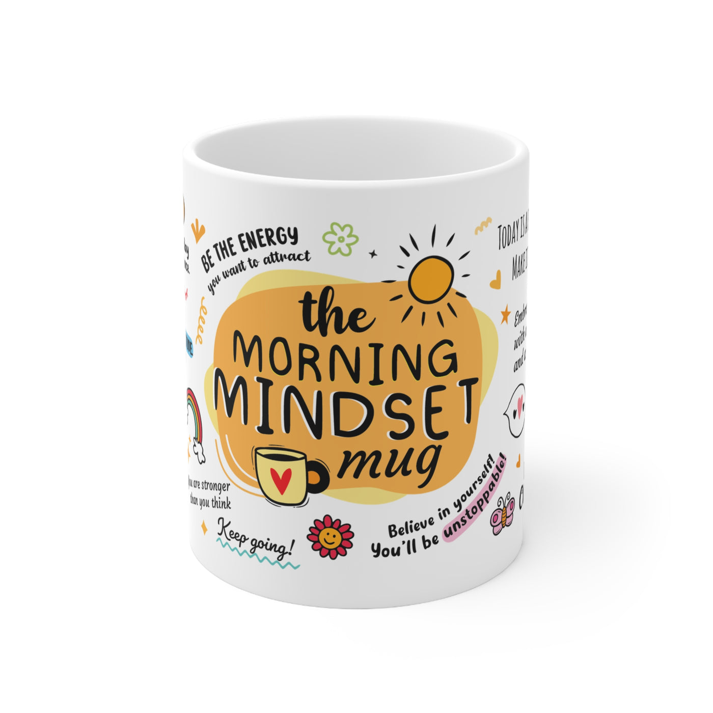 Morning Mindset Afirmation White Coffee Mug, 11/15oz