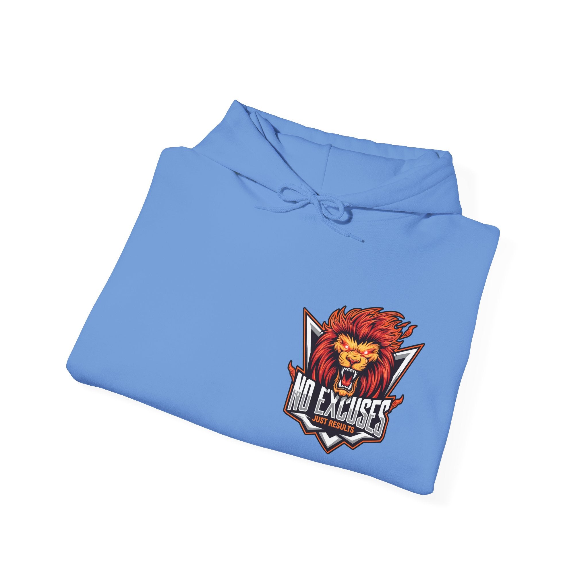 No Excuses Lion Graphic Hoodie - Motivational Unisex Heavy Blend Pullover for Fitness Enthusiasts
