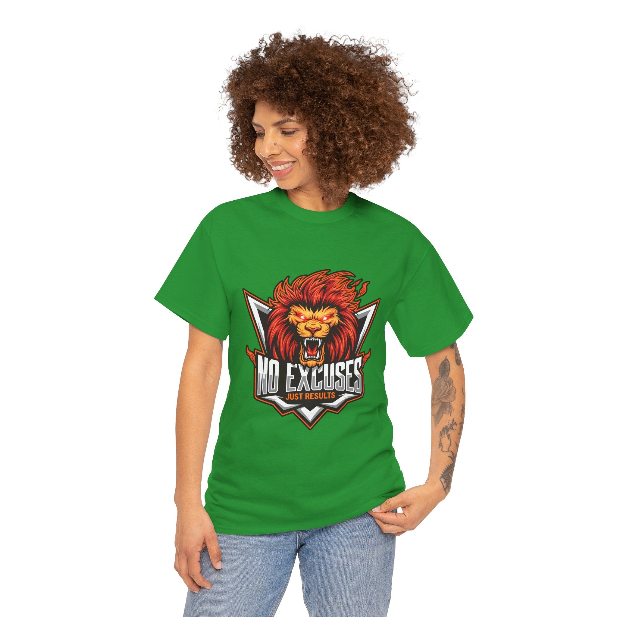 Motivational Lion Graphic Tee - 'No Excuses, Just Results'