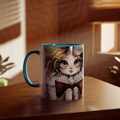 Whimsical Two-Tone Coffee Mug - "Brewing Stories" - Perfect for Book Lovers