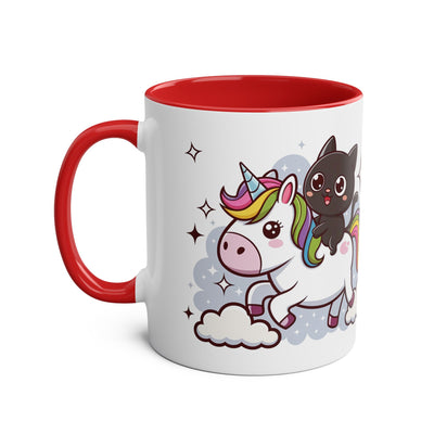 Giddy Sparkle Two-Tone Coffee Mug | 11oz Unicorn & Cat Design