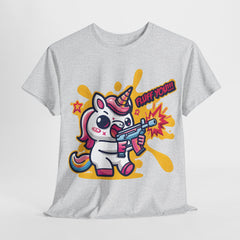 Słodki T-shirt z Jednorożcem i Karabinem Maszynowym 