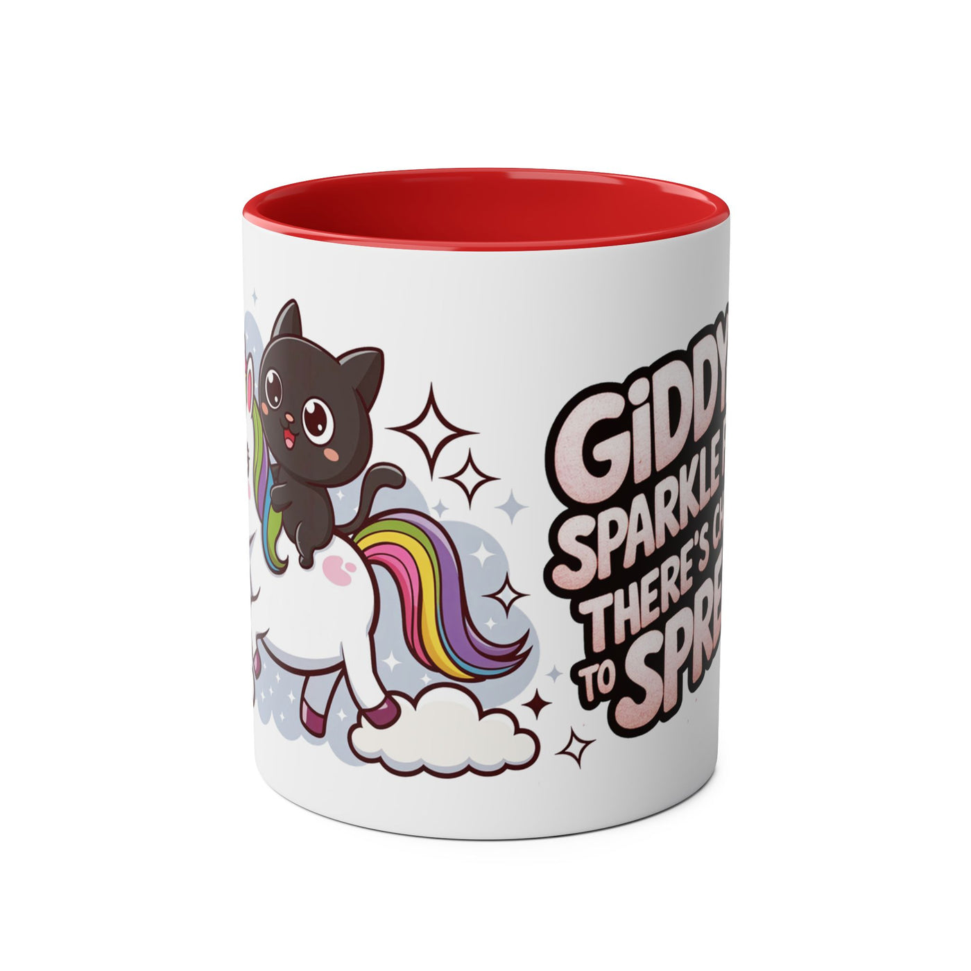 Giddy Sparkle Two-Tone Coffee Mug | 11oz Unicorn & Cat Design