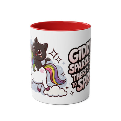 Giddy Sparkle Two-Tone Coffee Mug | 11oz Unicorn & Cat Design