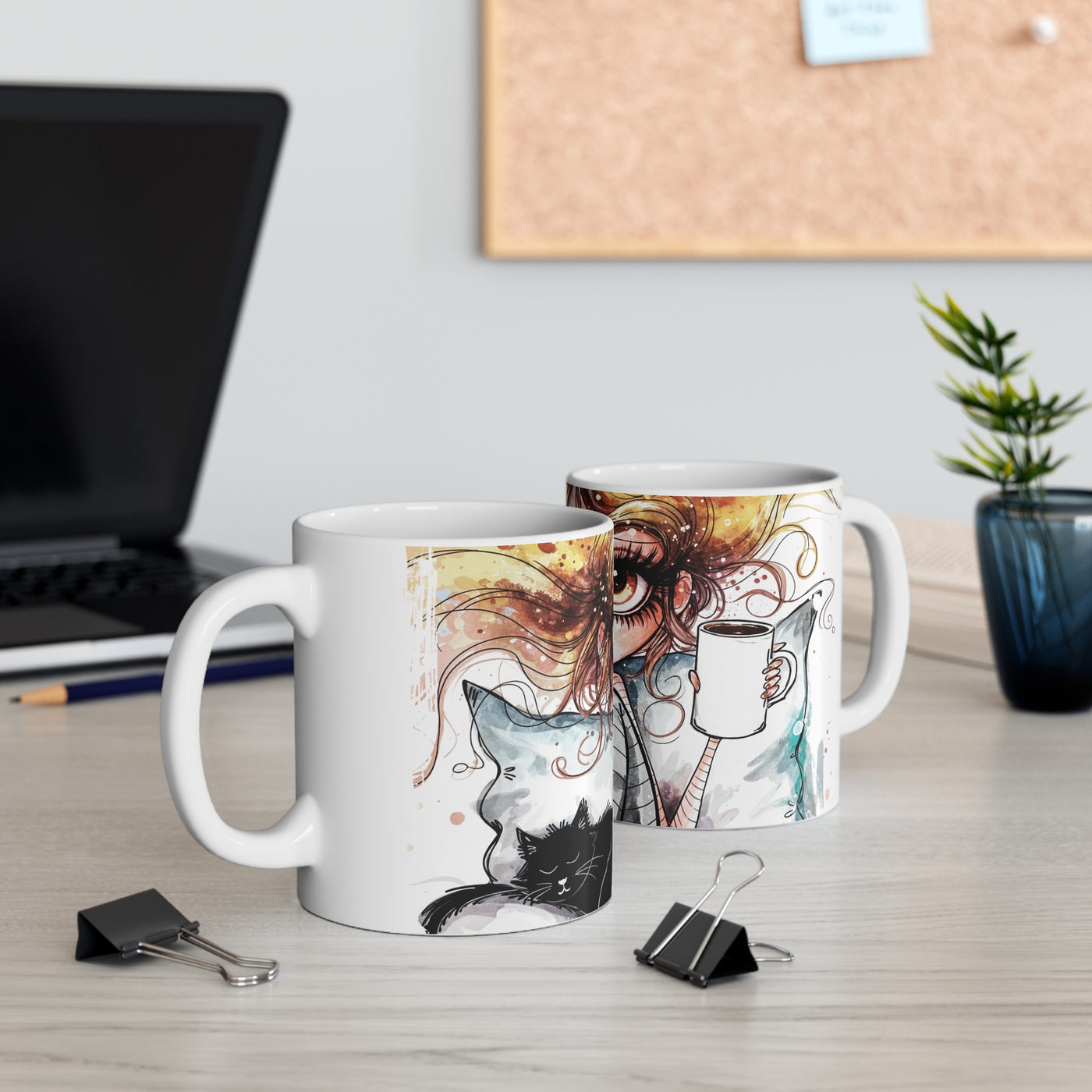 Whimsical Cat Lover Coffee Mug - 11oz & 15oz Ceramic Cups