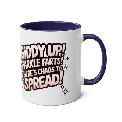 Giddy Sparkle Two-Tone Coffee Mug | 11oz Unicorn & Cat Design