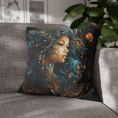 Artistic Virgo Zodiac Poly Canvas Pillowcase - Celestial Decor for Home