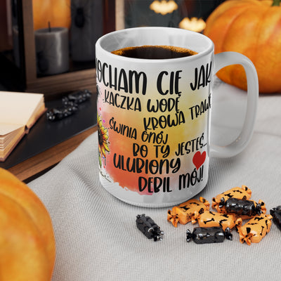 Kocham Cię jak..Biały Kubek Ceramiczny/Dwa Rozmiary