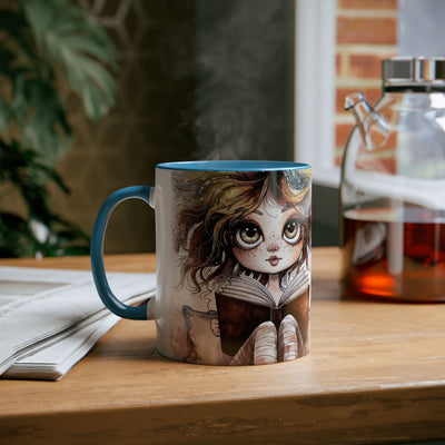 Whimsical Two-Tone Coffee Mug - "Brewing Stories" - Perfect for Book Lovers
