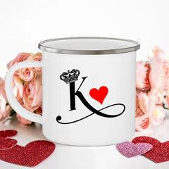 King & Queen Enamel Camping Mugs – 330 ml Durable Metal Couples Cups for Outdoor, Travel & Romantic Gifts